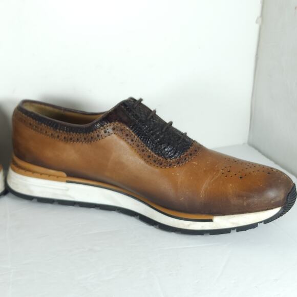 Franco Cuadra Men's 28,5 US10 Brown Distressed Leather Lace Up Trainer Sneakers - Picture 6 of 16